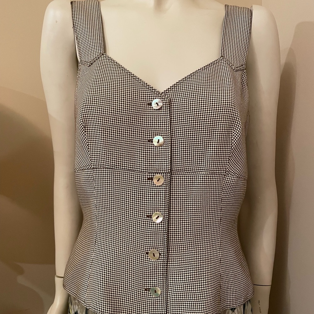 Dana Buchman brown & cream Houndstooth top/vest